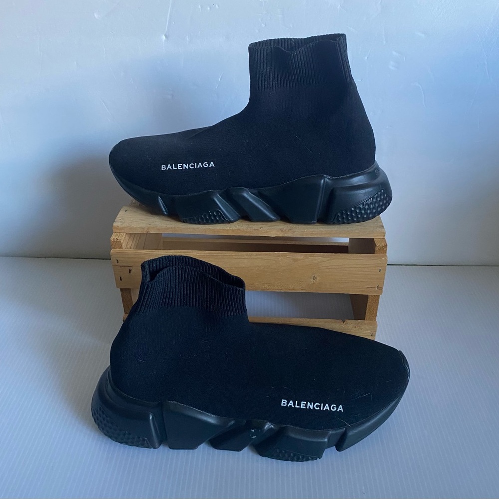 Balenciaga Black High-Top Speed Trainer Sneakers Recycled Knit